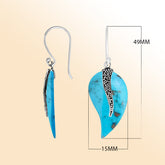 “Turquoise leaf drop earrings with sterling silver wave accent – handcrafted artisan Shell jewelry for women”